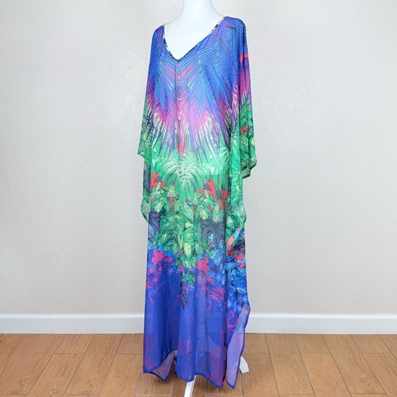 NWT Pierre Cardin Tropical Print Tunic Pareo Swim Cover Up Dress Size S - Picture 3 of 16